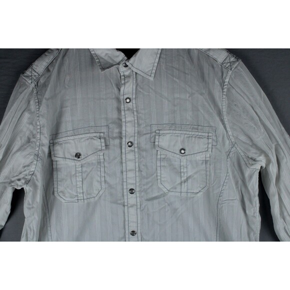 INC Pearl Snap Western Shirt Mens Large Striped White Long Sleeve Roll Up Sleeve - Picture 10 of 15
